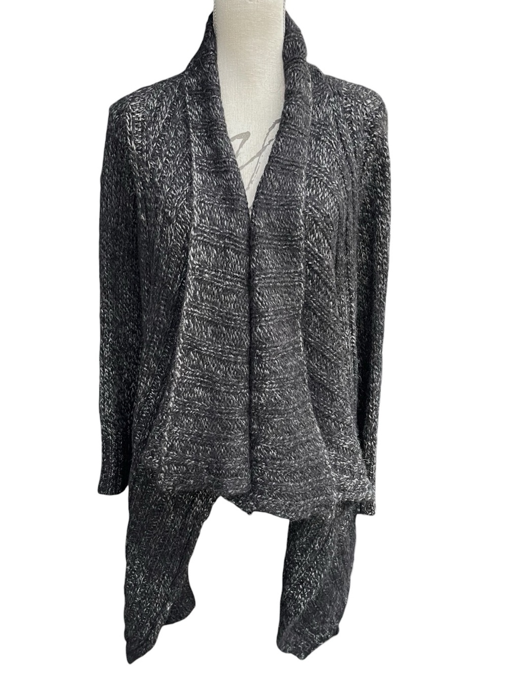 Eileen Fisher Charcoal Marled Alpaca/Wool Open Front Shawl Collar Cardigan (S)